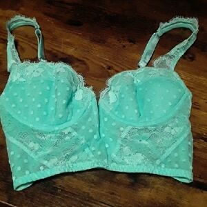 NWOT 30B Victoria's Secret Sexy Mint Green Swiss Dot Longline Padded underwire